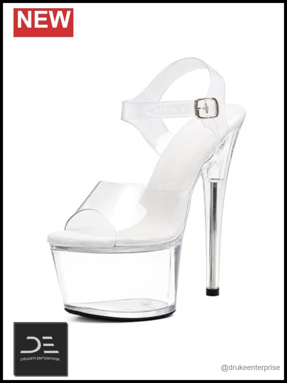 Women's 7in Clear Platform Heels Ankle-Strap Stiletto Pole Dance Shoes